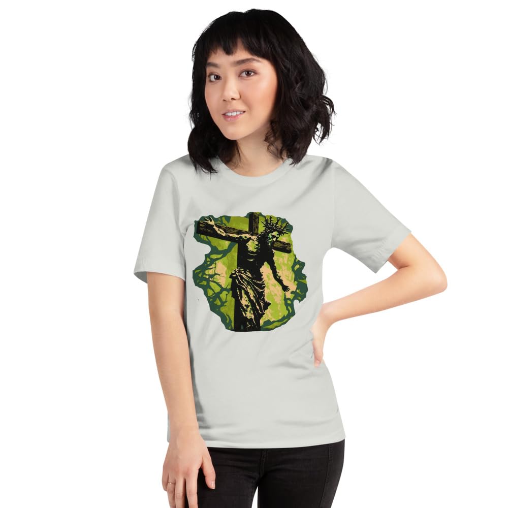Byte the Bit Unisex Jesus Christ Cross Reaching Down Graphic Crewneck T-Shirt Novelty Short Sleeve Adult Men Women Casual