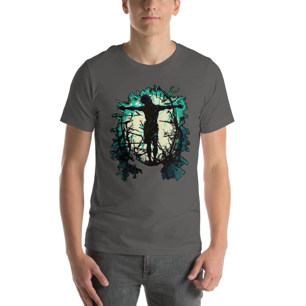 Byte the Bit Unisex Jesus Christ Standing Cross Graphic Crewneck T-Shirt Novelty Short Sleeve Adult Men Women Casual