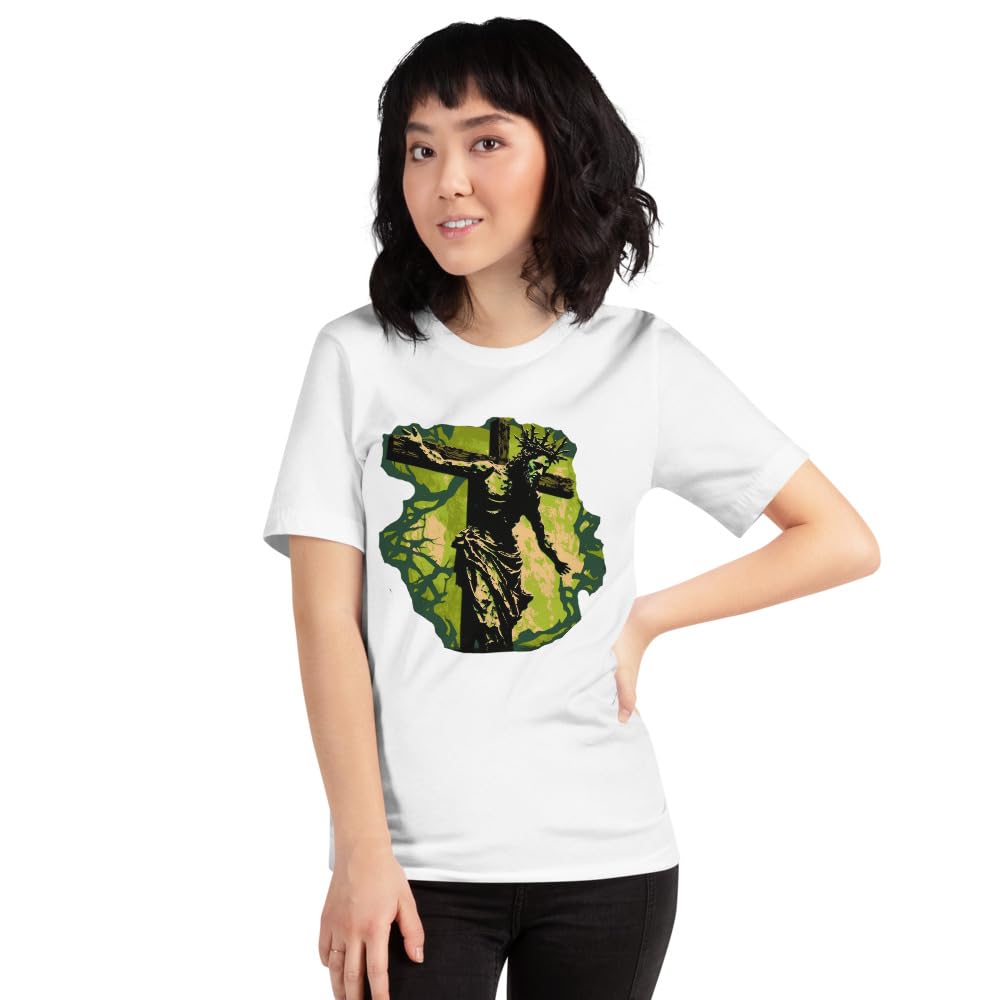 Byte the Bit Unisex Jesus Christ Cross Reaching Down Graphic Crewneck T-Shirt Novelty Short Sleeve Adult Men Women Casual