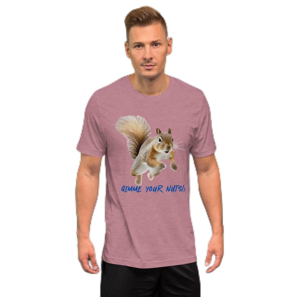 Byte the Bit Unisex Gimme Your Nuts Squirrel Graphic Crewneck T-Shirt Novelty Funny Short Sleeve Men Women Adult Casual
