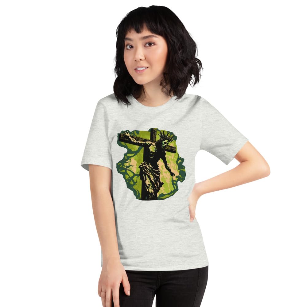 Byte the Bit Unisex Jesus Christ Cross Reaching Down Graphic Crewneck T-Shirt Novelty Short Sleeve Adult Men Women Casual