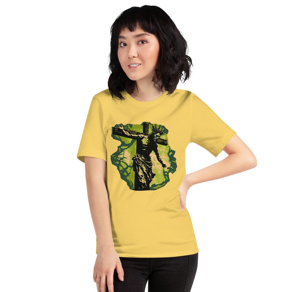Byte the Bit Unisex Jesus Christ Cross Reaching Down Graphic Crewneck T-Shirt Novelty Short Sleeve Adult Men Women Casual