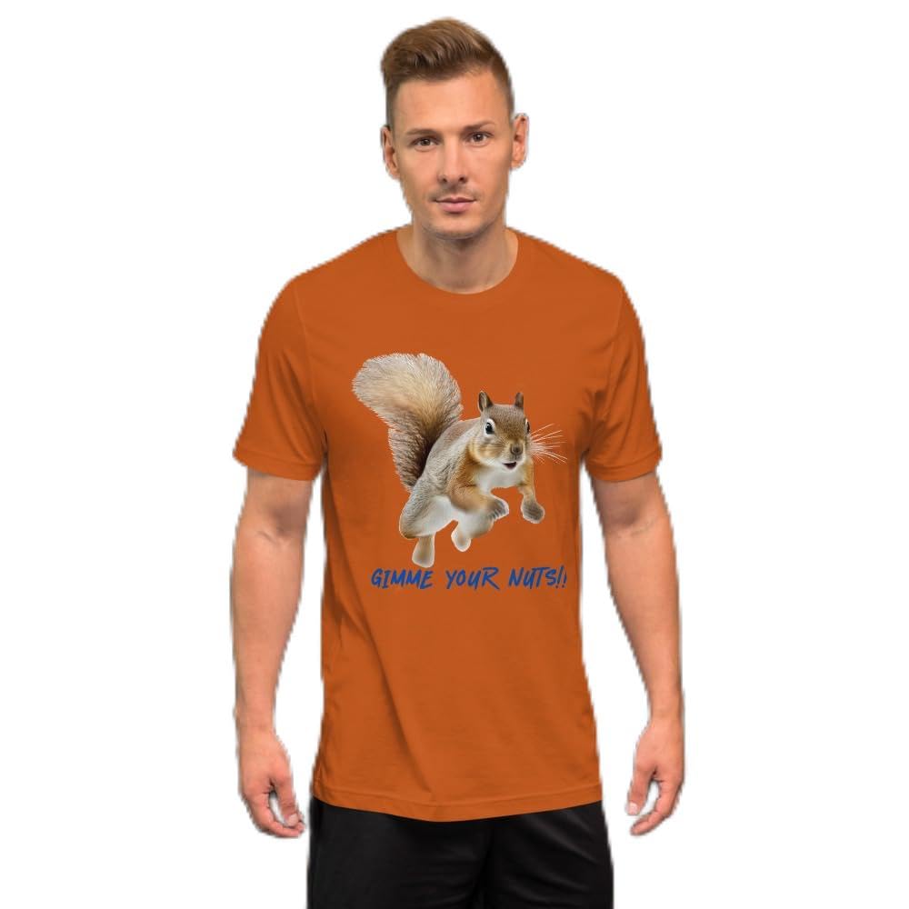 Byte the Bit Unisex Gimme Your Nuts Squirrel Graphic Crewneck T-Shirt Novelty Funny Short Sleeve Men Women Adult Casual