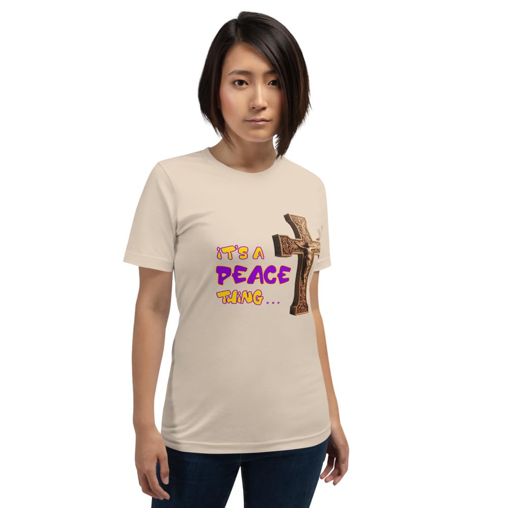 Byte the Bit Unisex It’s A Peace Thing Jesus Christ Cross Christian Graphic Crewneck T-Shirt Short Sleeve Adult Casual