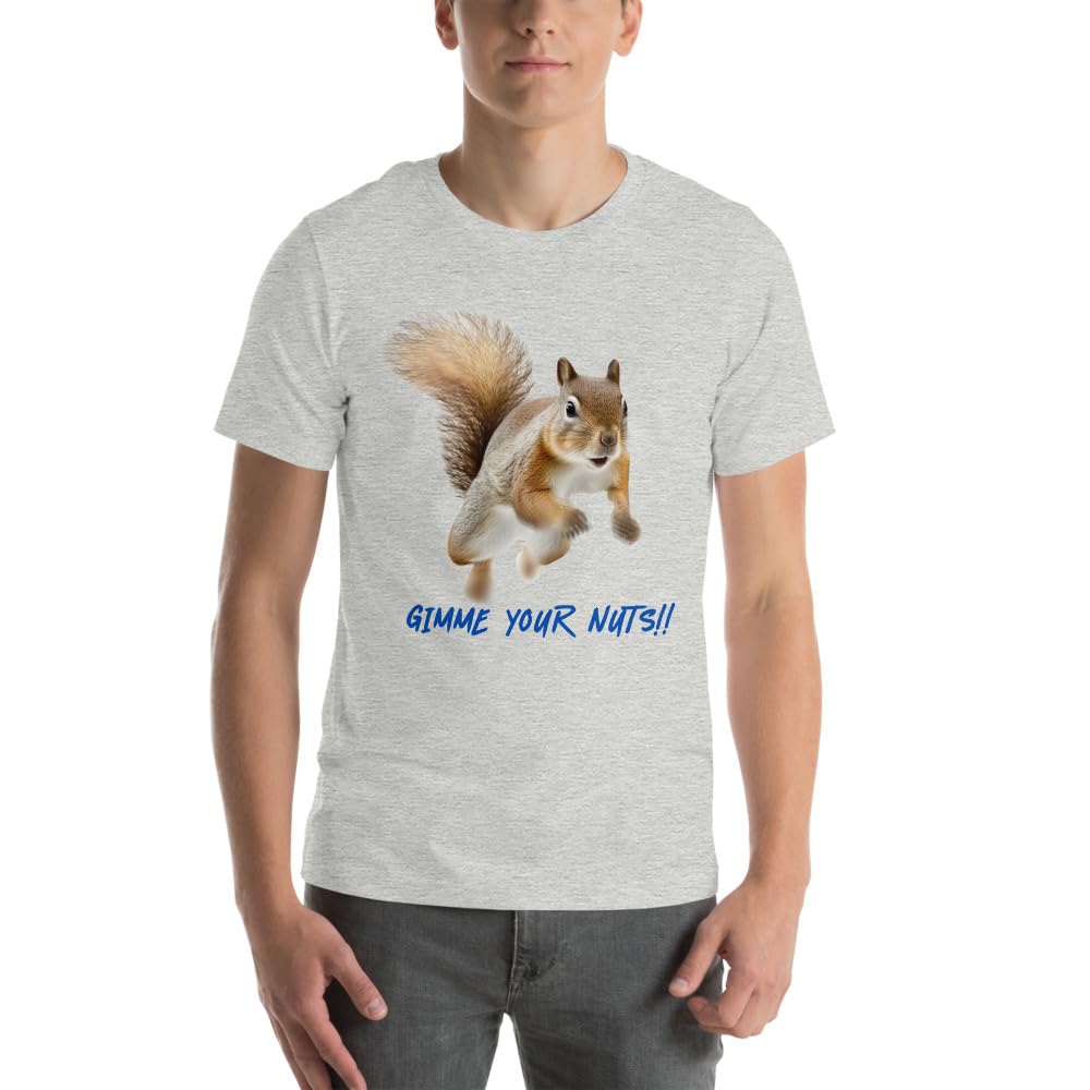 Byte the Bit Unisex Gimme Your Nuts Squirrel Graphic Crewneck T-Shirt Novelty Funny Short Sleeve Men Women Adult Casual
