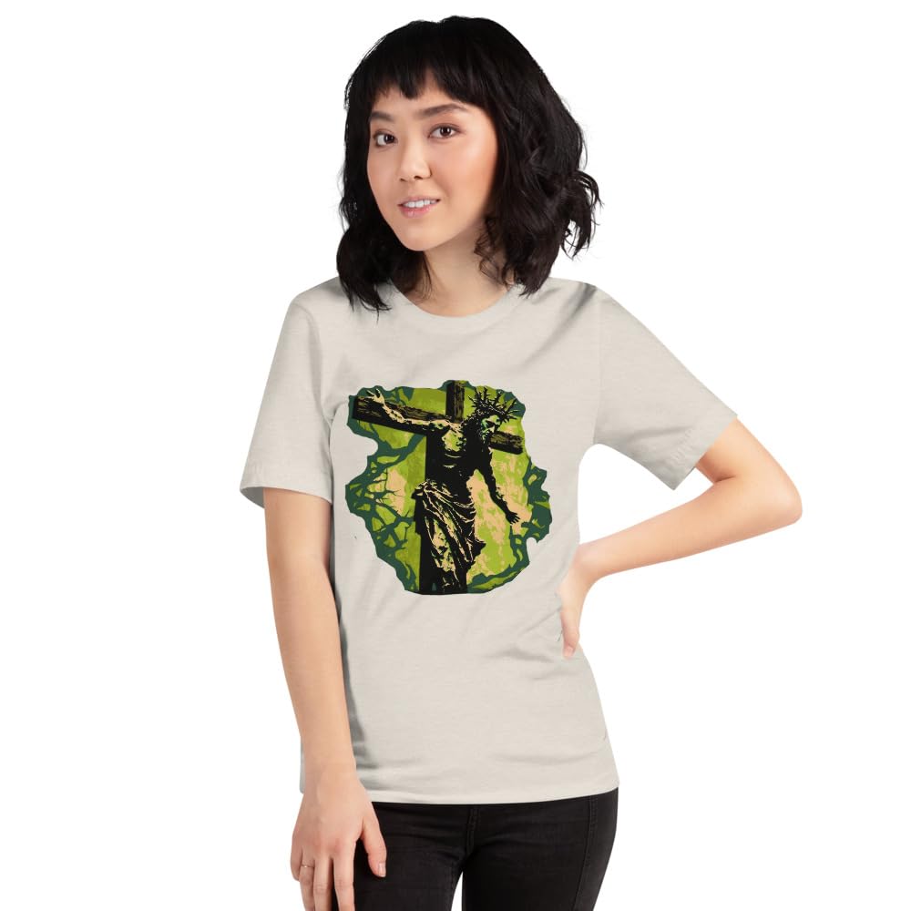 Byte the Bit Unisex Jesus Christ Cross Reaching Down Graphic Crewneck T-Shirt Novelty Short Sleeve Adult Men Women Casual