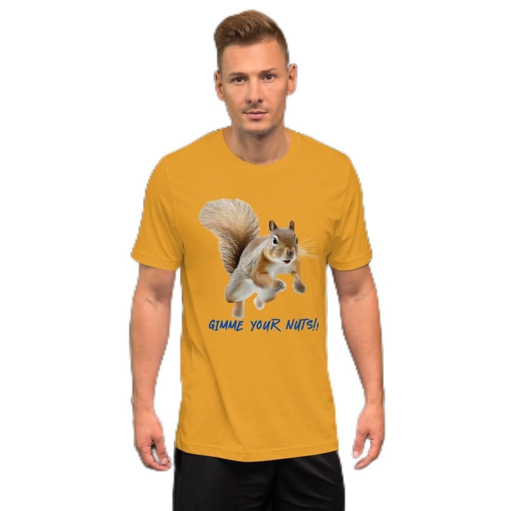 Byte the Bit Unisex Gimme Your Nuts Squirrel Graphic Crewneck T-Shirt Novelty Funny Short Sleeve Men Women Adult Casual