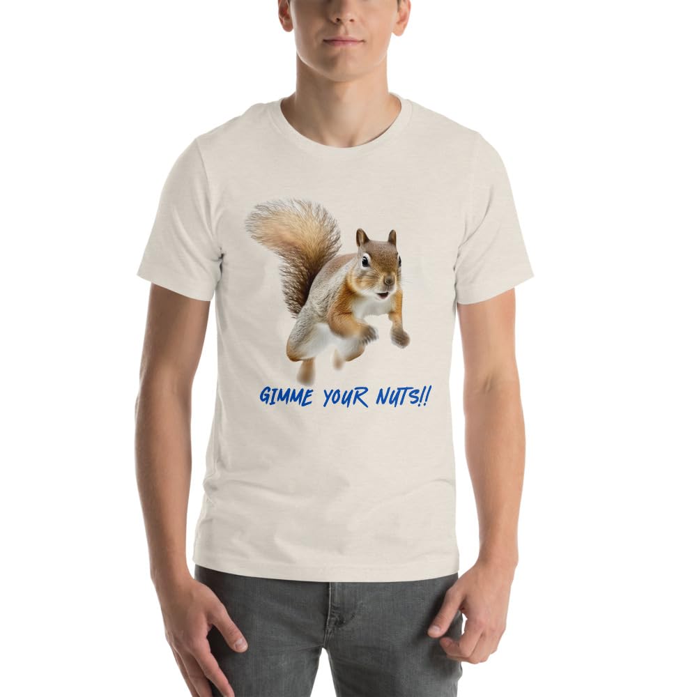 Byte the Bit Unisex Gimme Your Nuts Squirrel Graphic Crewneck T-Shirt Novelty Funny Short Sleeve Men Women Adult Casual
