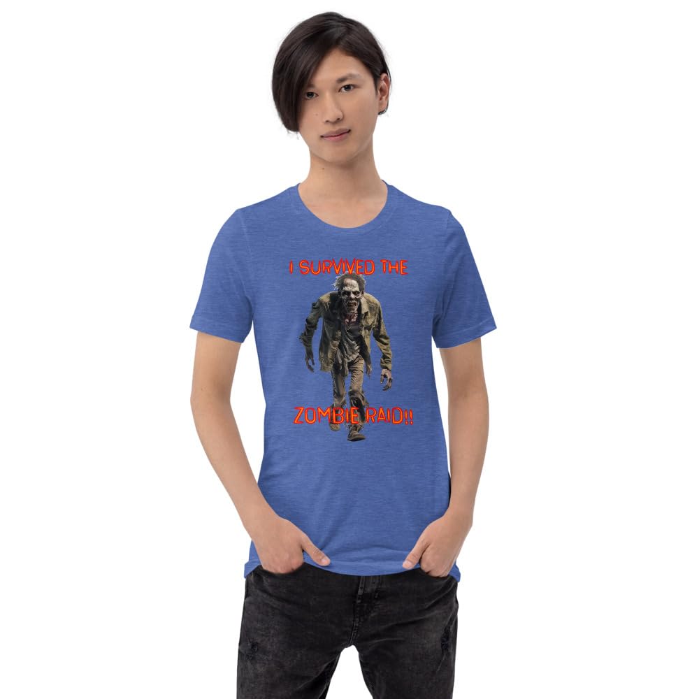 Byte the Bit Unisex I Survived The Zombie Raid Graphic Crewneck T-Shirt Novelty Funny Short Sleeve Men Women Adult Casual