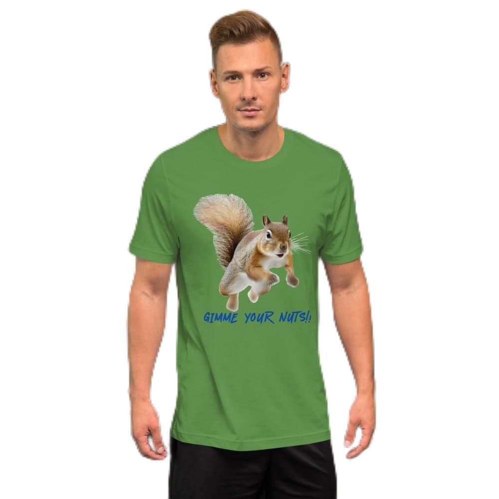 Byte the Bit Unisex Gimme Your Nuts Squirrel Graphic Crewneck T-Shirt Novelty Funny Short Sleeve Men Women Adult Casual
