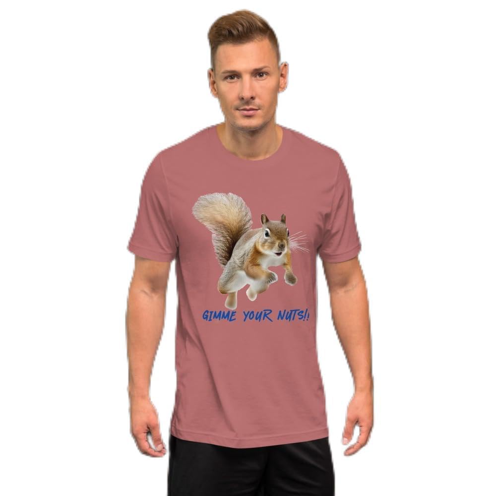 Byte the Bit Unisex Gimme Your Nuts Squirrel Graphic Crewneck T-Shirt Novelty Funny Short Sleeve Men Women Adult Casual