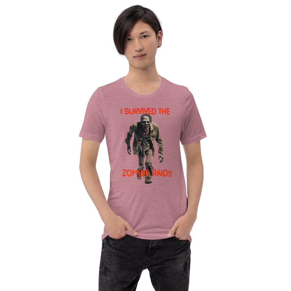 Byte the Bit Unisex I Survived The Zombie Raid Graphic Crewneck T-Shirt Novelty Funny Short Sleeve Men Women Adult Casual