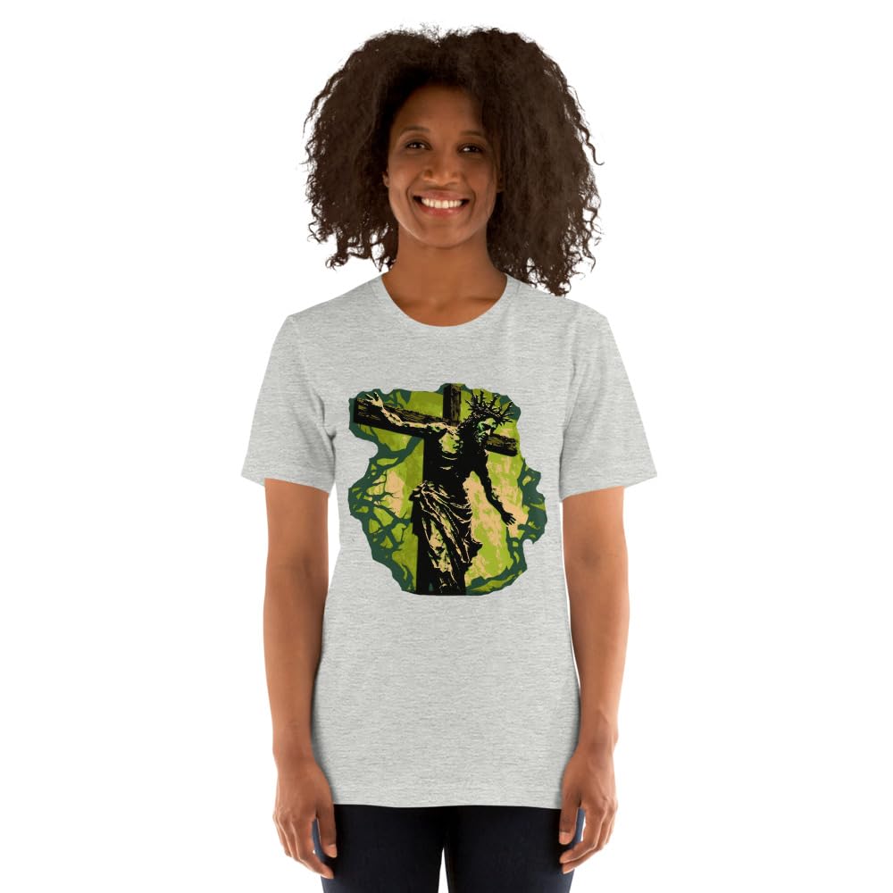Byte the Bit Unisex Jesus Christ Cross Reaching Down Graphic Crewneck T-Shirt Novelty Short Sleeve Adult Men Women Casual