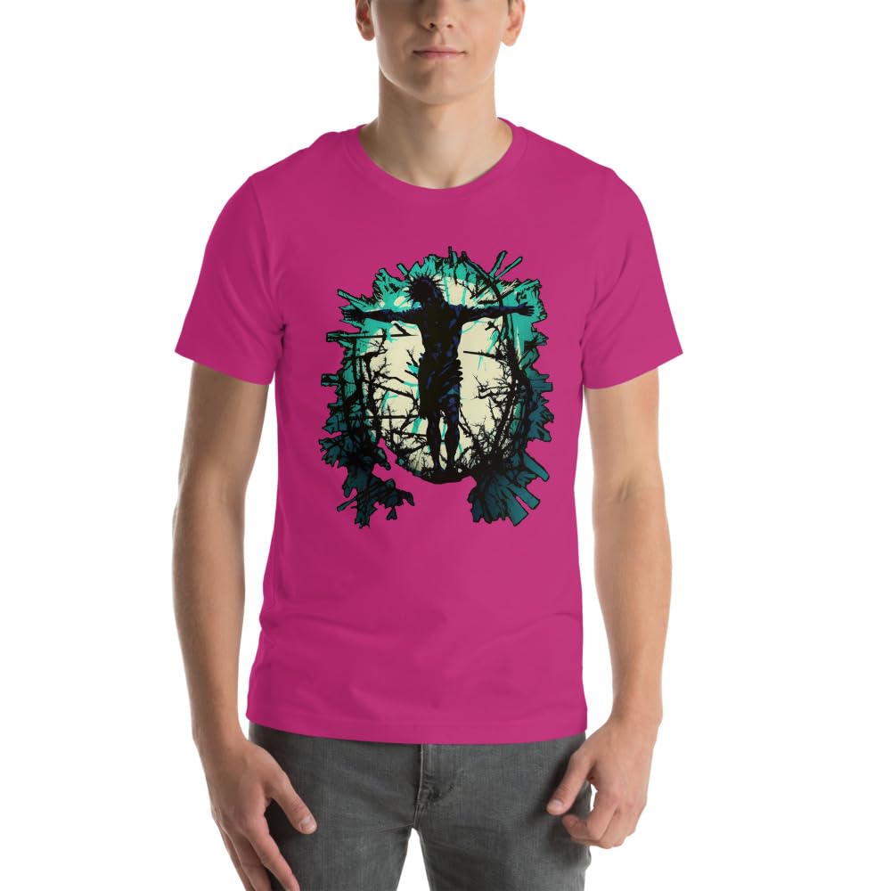 Byte the Bit Unisex Jesus Christ Standing Cross Graphic Crewneck T-Shirt Novelty Short Sleeve Adult Men Women Casual