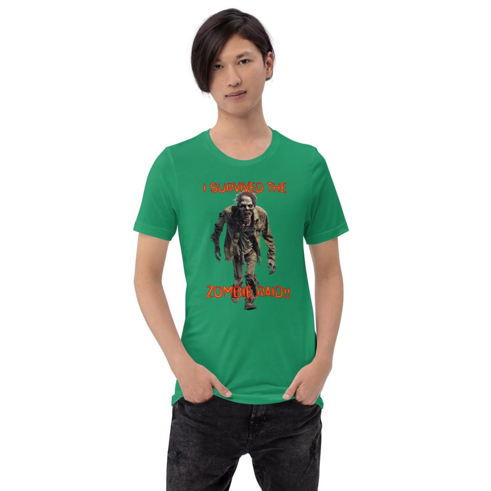 Byte the Bit Unisex I Survived The Zombie Raid Graphic Crewneck T-Shirt Novelty Funny Short Sleeve Men Women Adult Casual