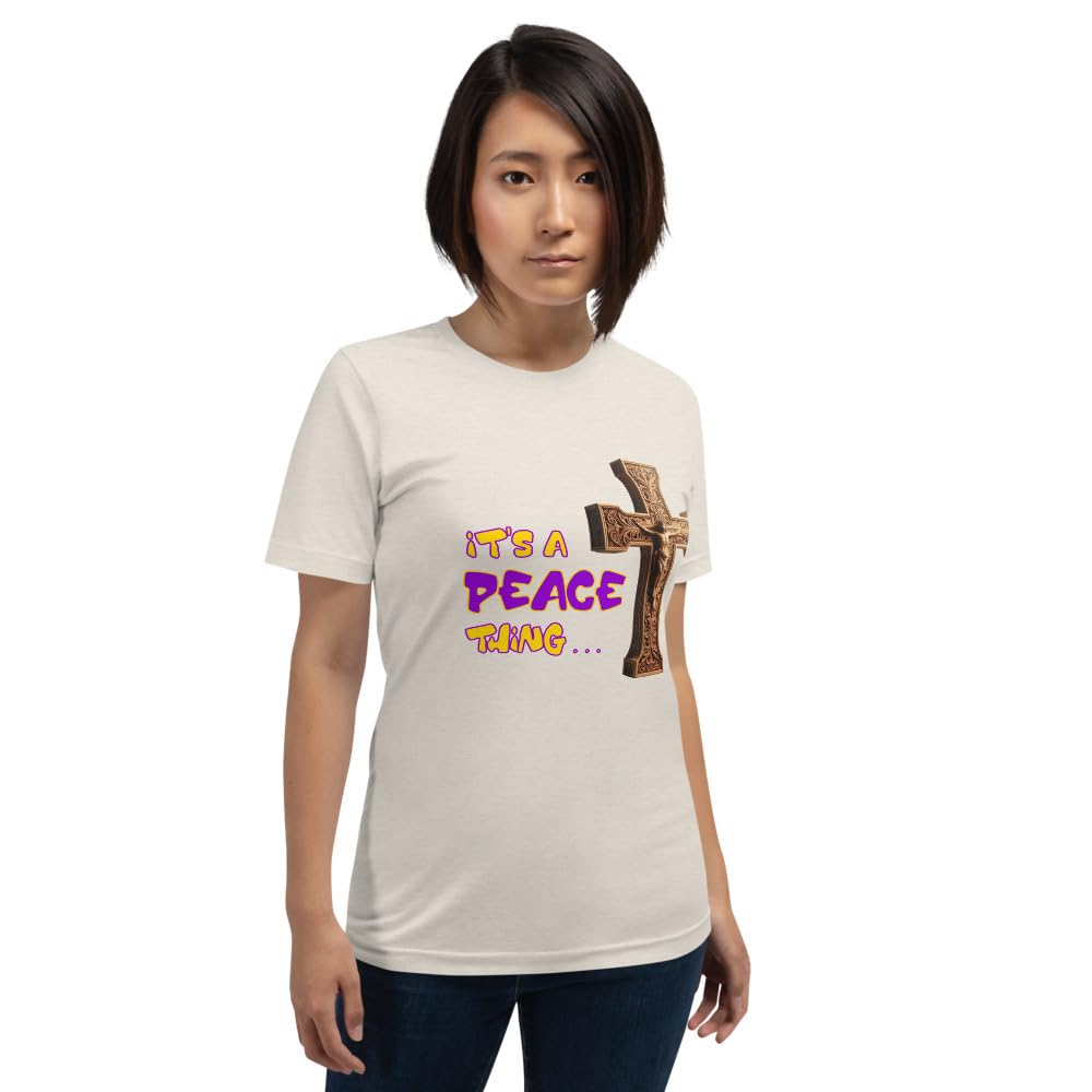 Byte the Bit Unisex It’s A Peace Thing Jesus Christ Cross Christian Graphic Crewneck T-Shirt Short Sleeve Adult Casual