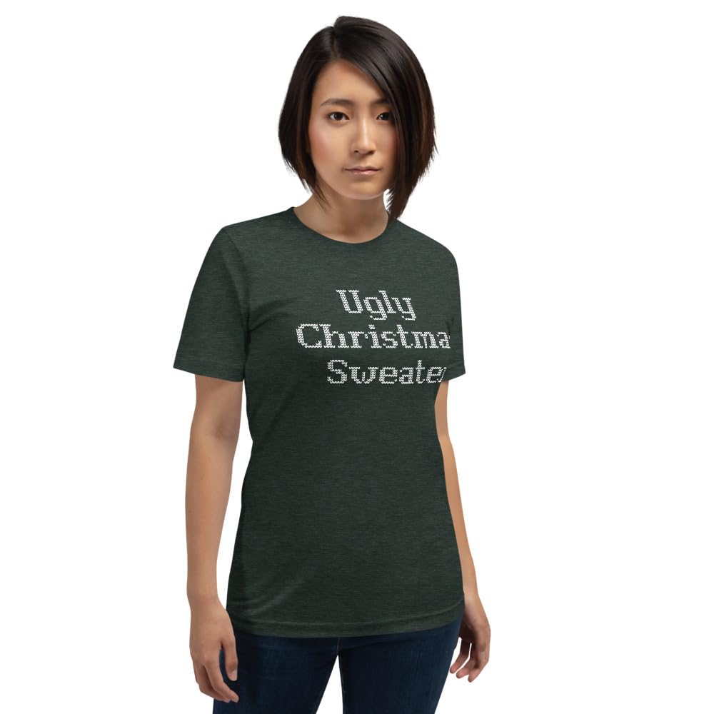 Unisex Ugly Christmas Sweater Xmas Graphic T-Shirt Funny Adult Short Sleeve Casual Jersey Trendy