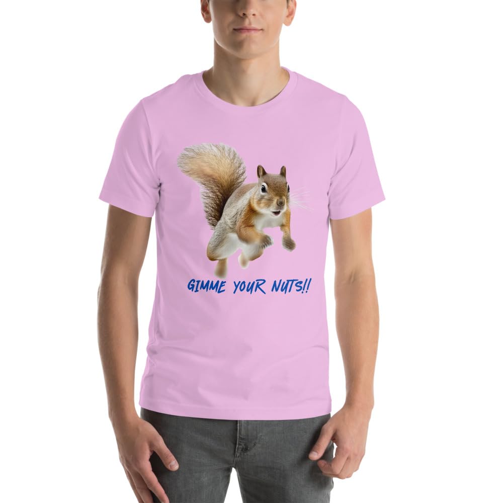 Byte the Bit Unisex Gimme Your Nuts Squirrel Graphic Crewneck T-Shirt Novelty Funny Short Sleeve Men Women Adult Casual