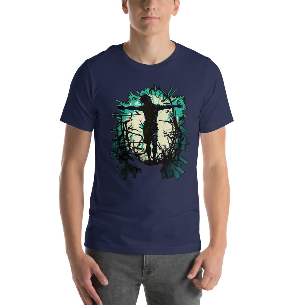 Byte the Bit Unisex Jesus Christ Standing Cross Graphic Crewneck T-Shirt Novelty Short Sleeve Adult Men Women Casual