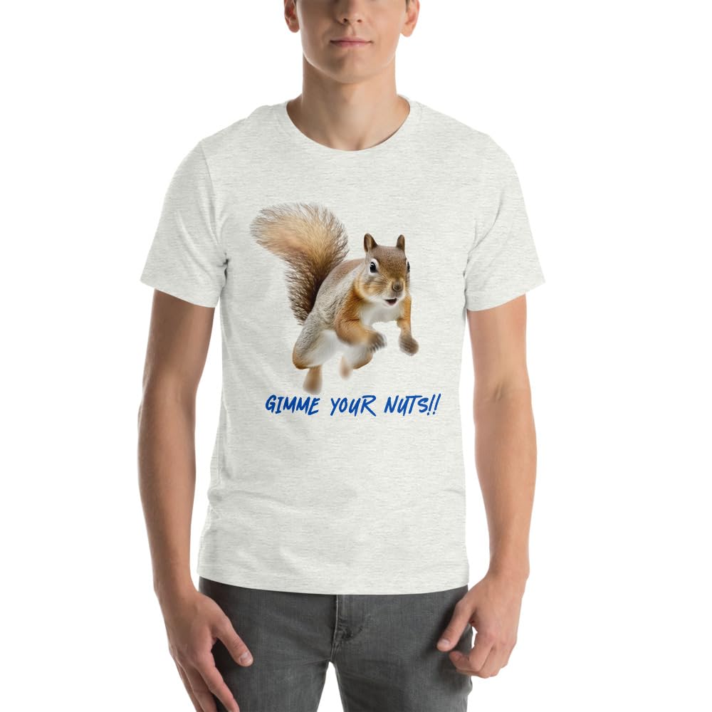 Byte the Bit Unisex Gimme Your Nuts Squirrel Graphic Crewneck T-Shirt Novelty Funny Short Sleeve Men Women Adult Casual