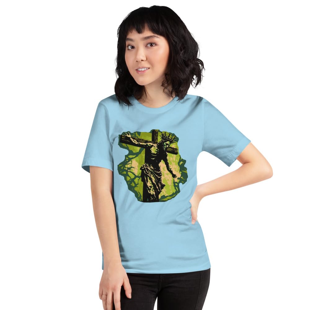 Byte the Bit Unisex Jesus Christ Cross Reaching Down Graphic Crewneck T-Shirt Novelty Short Sleeve Adult Men Women Casual