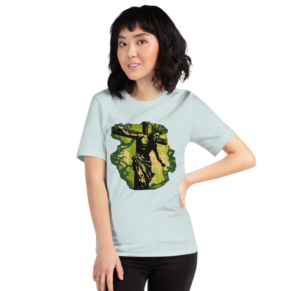Byte the Bit Unisex Jesus Christ Cross Reaching Down Graphic Crewneck T-Shirt Novelty Short Sleeve Adult Men Women Casual