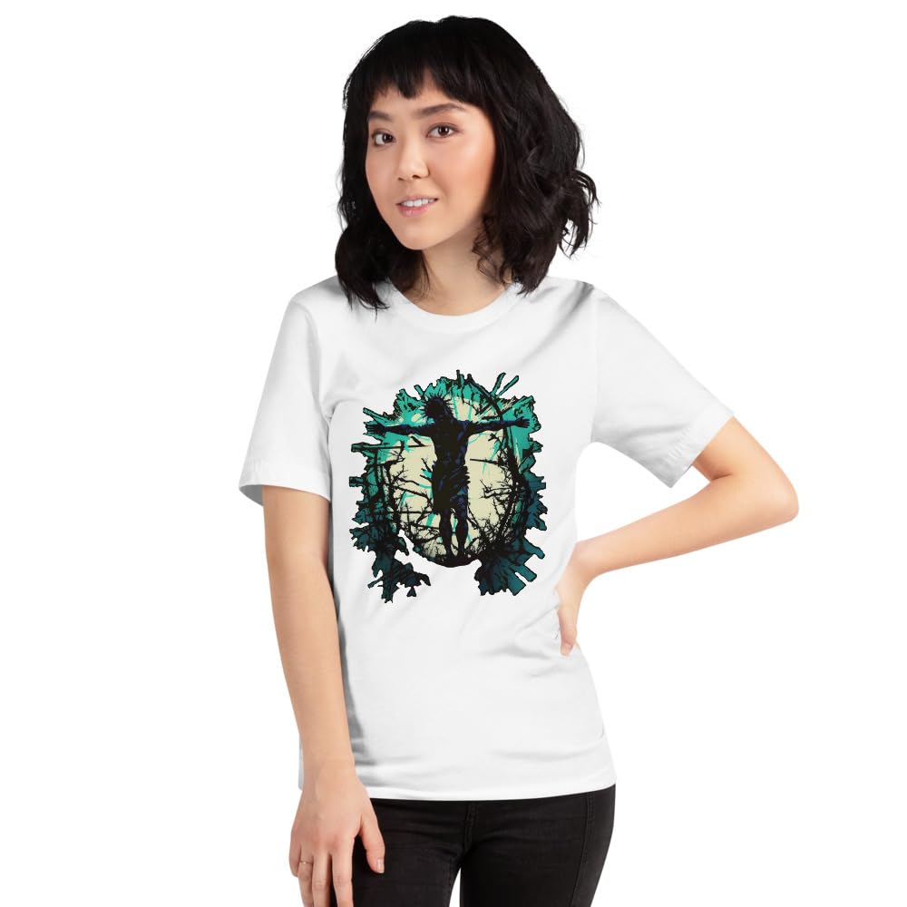 Byte the Bit Unisex Jesus Christ Standing Cross Graphic Crewneck T-Shirt Novelty Short Sleeve Adult Men Women Casual