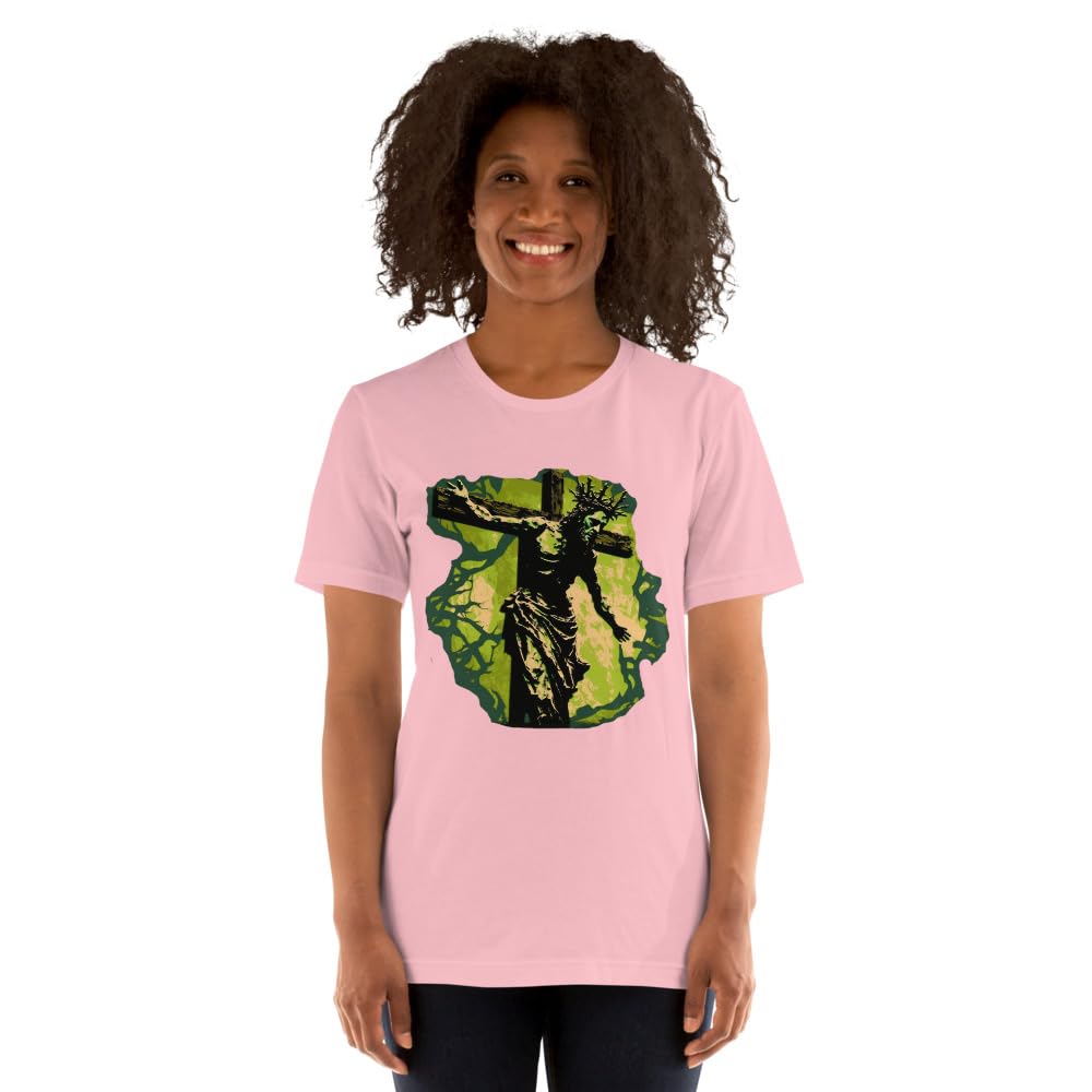 Byte the Bit Unisex Jesus Christ Cross Reaching Down Graphic Crewneck T-Shirt Novelty Short Sleeve Adult Men Women Casual
