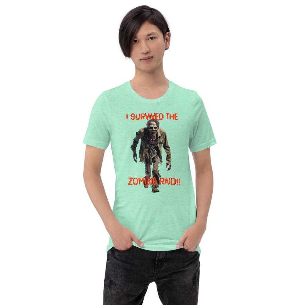 Byte the Bit Unisex I Survived The Zombie Raid Graphic Crewneck T-Shirt Novelty Funny Short Sleeve Men Women Adult Casual