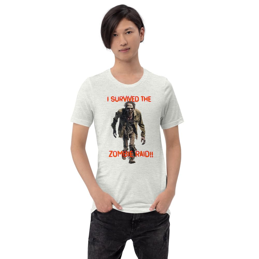 Byte the Bit Unisex I Survived The Zombie Raid Graphic Crewneck T-Shirt Novelty Funny Short Sleeve Men Women Adult Casual