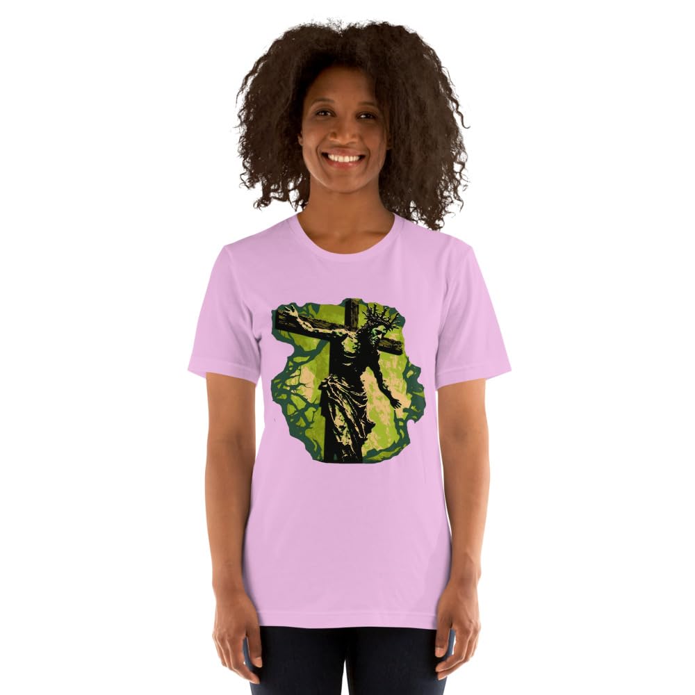 Byte the Bit Unisex Jesus Christ Cross Reaching Down Graphic Crewneck T-Shirt Novelty Short Sleeve Adult Men Women Casual