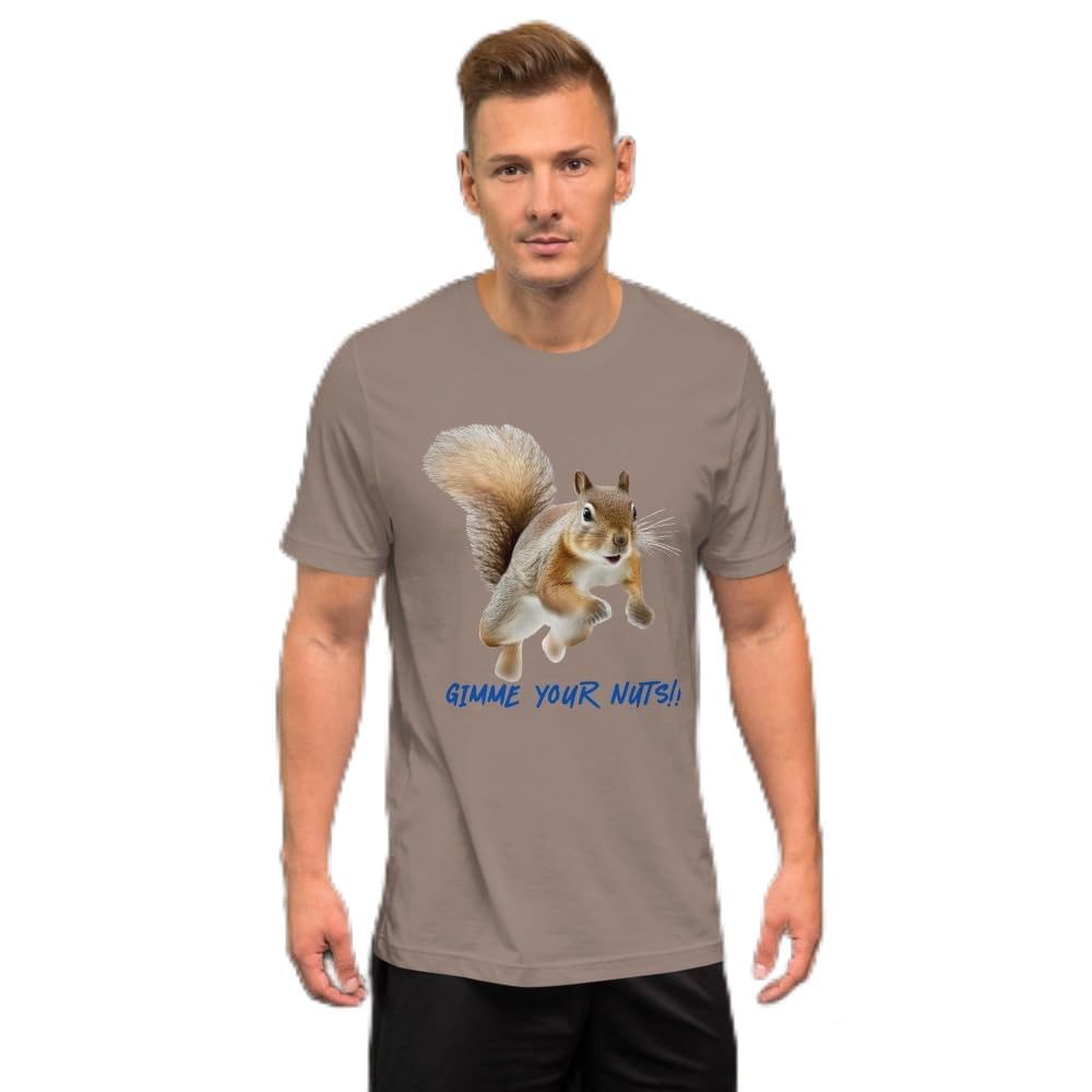 Byte the Bit Unisex Gimme Your Nuts Squirrel Graphic Crewneck T-Shirt Novelty Funny Short Sleeve Men Women Adult Casual