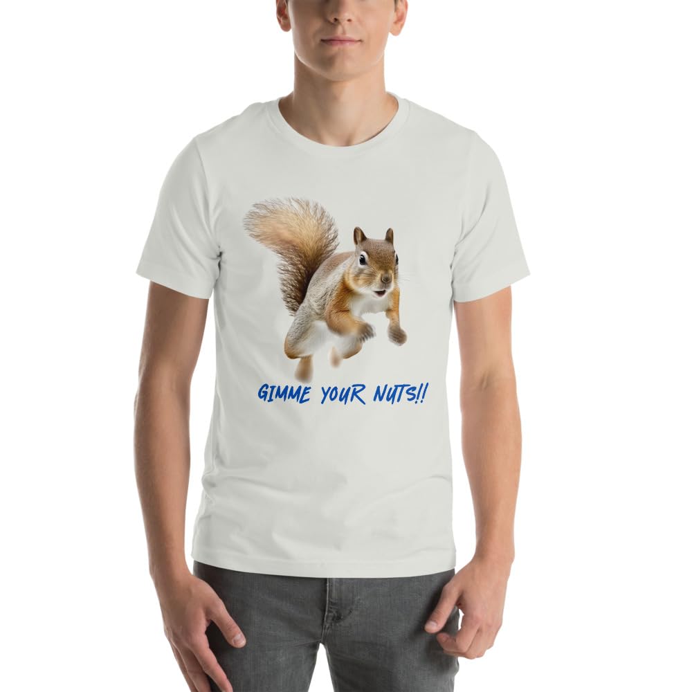 Byte the Bit Unisex Gimme Your Nuts Squirrel Graphic Crewneck T-Shirt Novelty Funny Short Sleeve Men Women Adult Casual