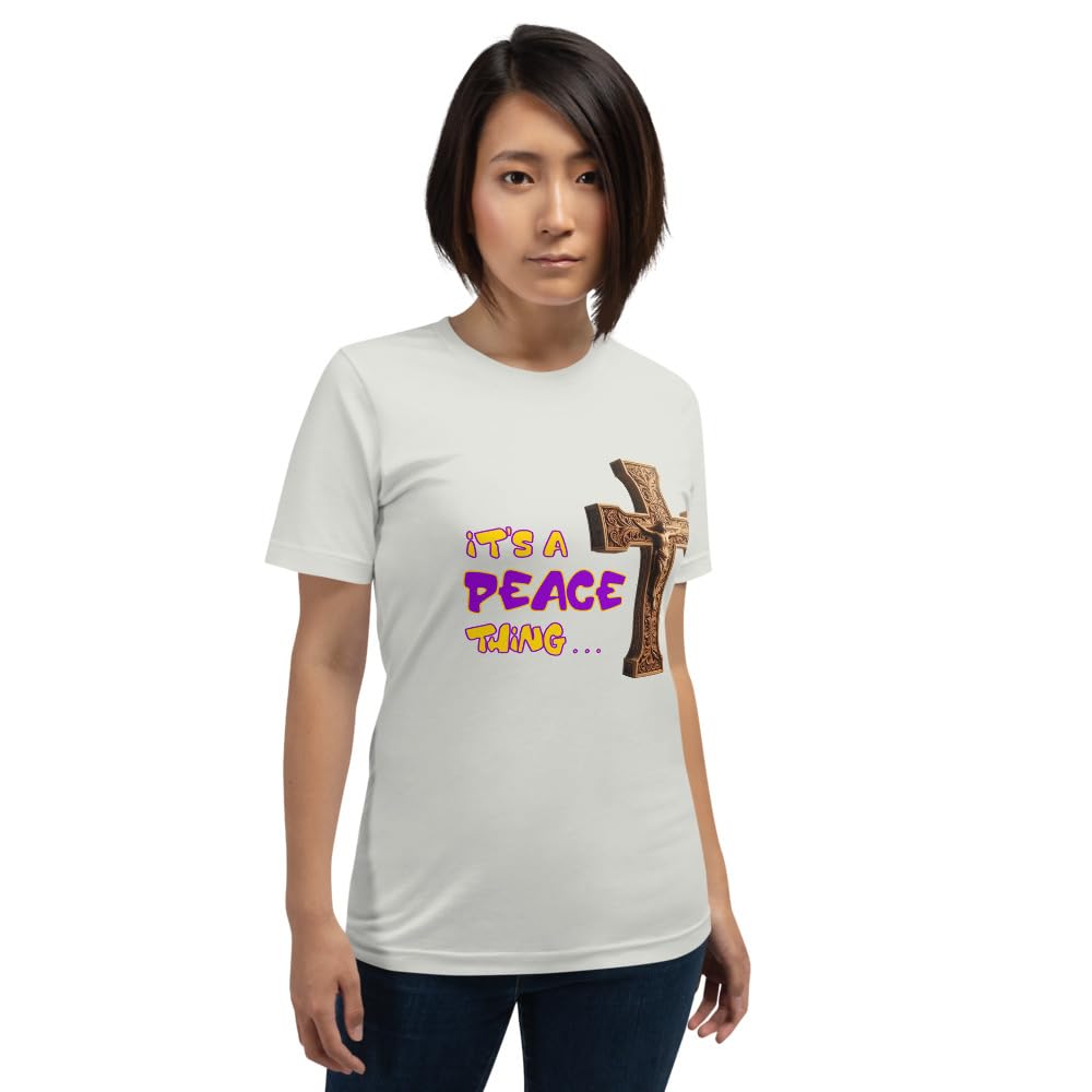 Byte the Bit Unisex It’s A Peace Thing Jesus Christ Cross Christian Graphic Crewneck T-Shirt Short Sleeve Adult Casual