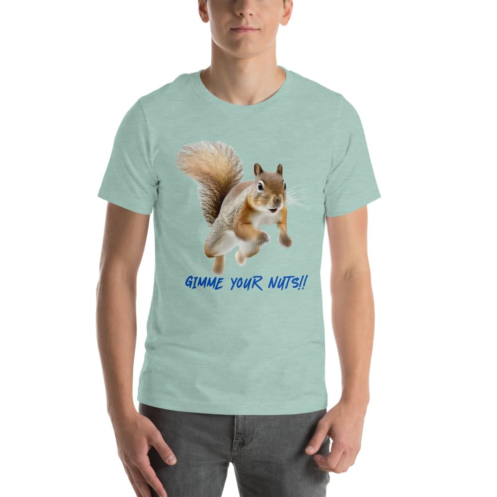 Byte the Bit Unisex Gimme Your Nuts Squirrel Graphic Crewneck T-Shirt Novelty Funny Short Sleeve Men Women Adult Casual
