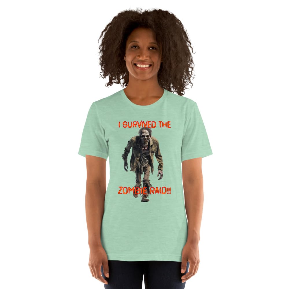 Byte the Bit Unisex I Survived The Zombie Raid Graphic Crewneck T-Shirt Novelty Funny Short Sleeve Men Women Adult Casual