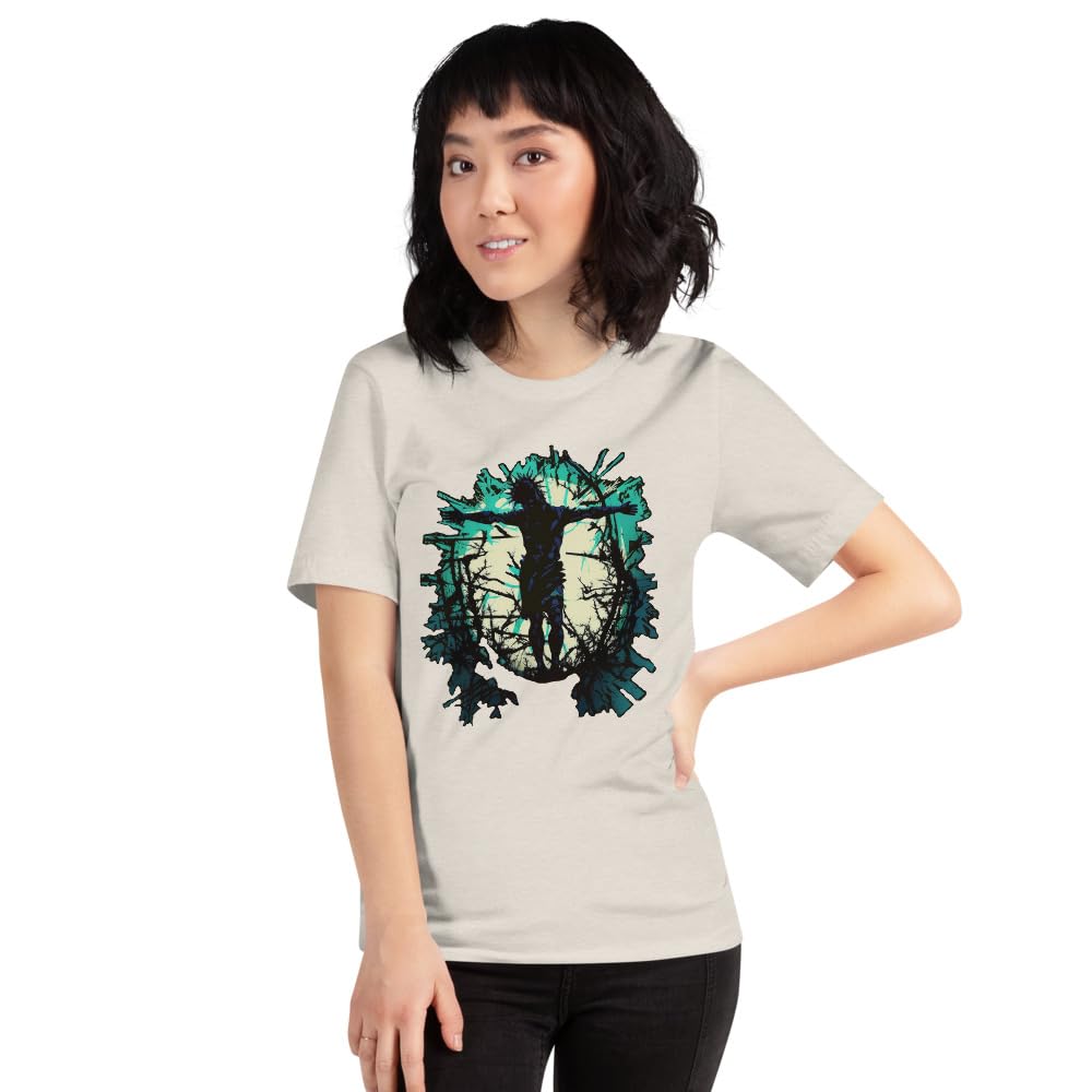 Byte the Bit Unisex Jesus Christ Standing Cross Graphic Crewneck T-Shirt Novelty Short Sleeve Adult Men Women Casual
