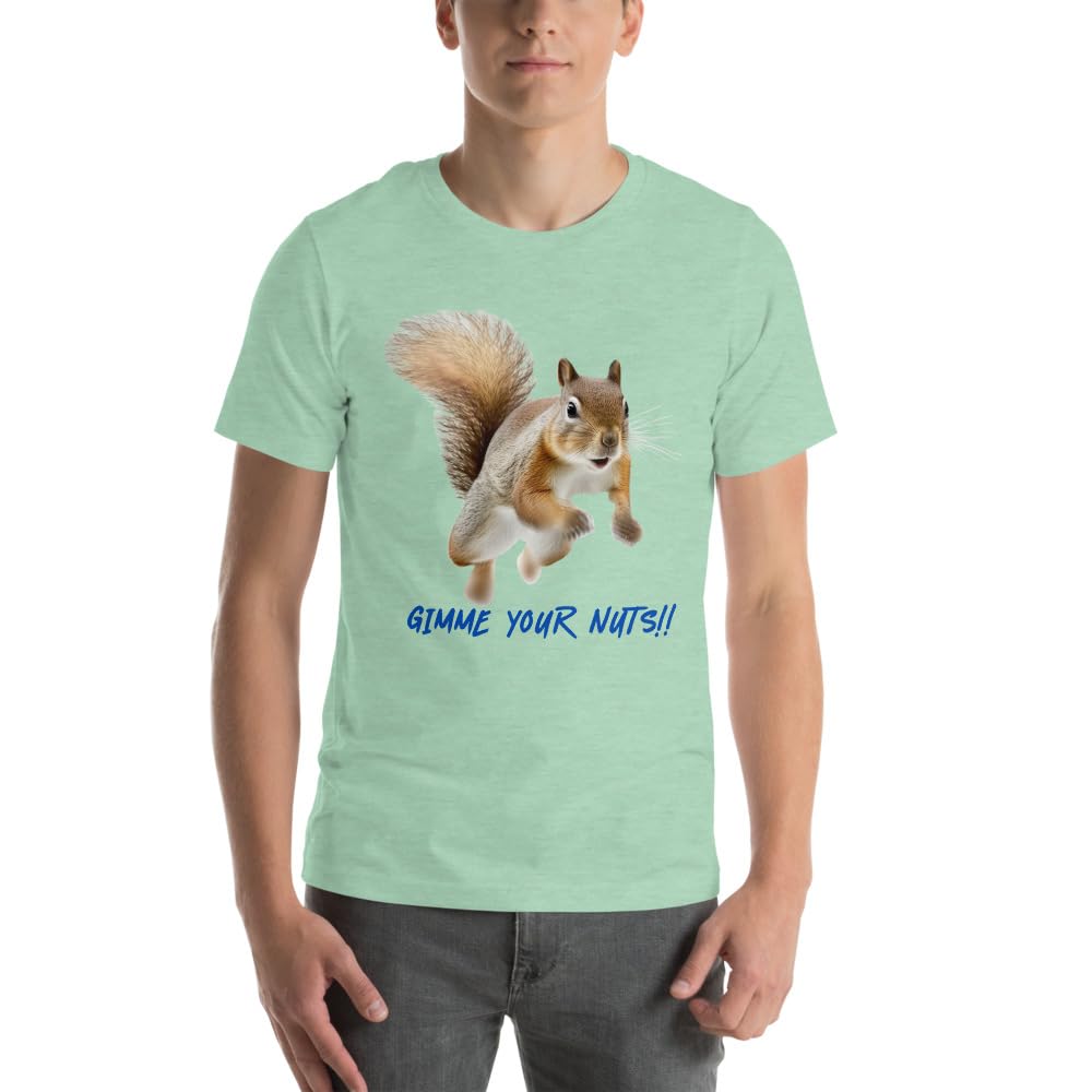 Byte the Bit Unisex Gimme Your Nuts Squirrel Graphic Crewneck T-Shirt Novelty Funny Short Sleeve Men Women Adult Casual