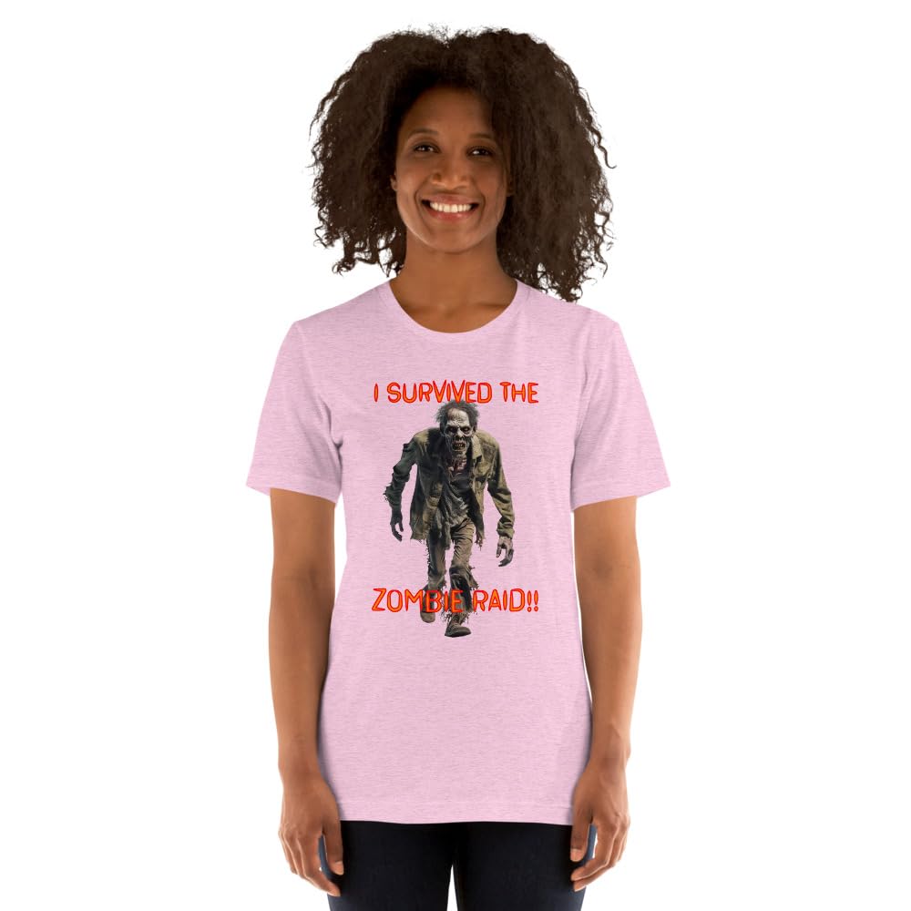 Byte the Bit Unisex I Survived The Zombie Raid Graphic Crewneck T-Shirt Novelty Funny Short Sleeve Men Women Adult Casual
