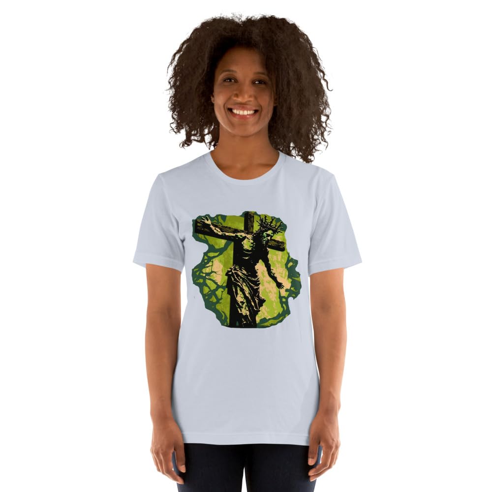Byte the Bit Unisex Jesus Christ Cross Reaching Down Graphic Crewneck T-Shirt Novelty Short Sleeve Adult Men Women Casual