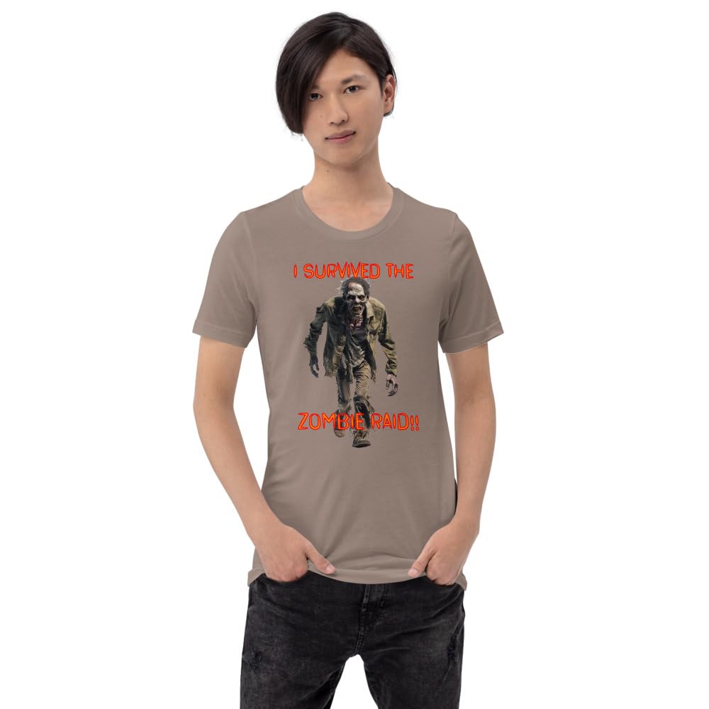 Byte the Bit Unisex I Survived The Zombie Raid Graphic Crewneck T-Shirt Novelty Funny Short Sleeve Men Women Adult Casual