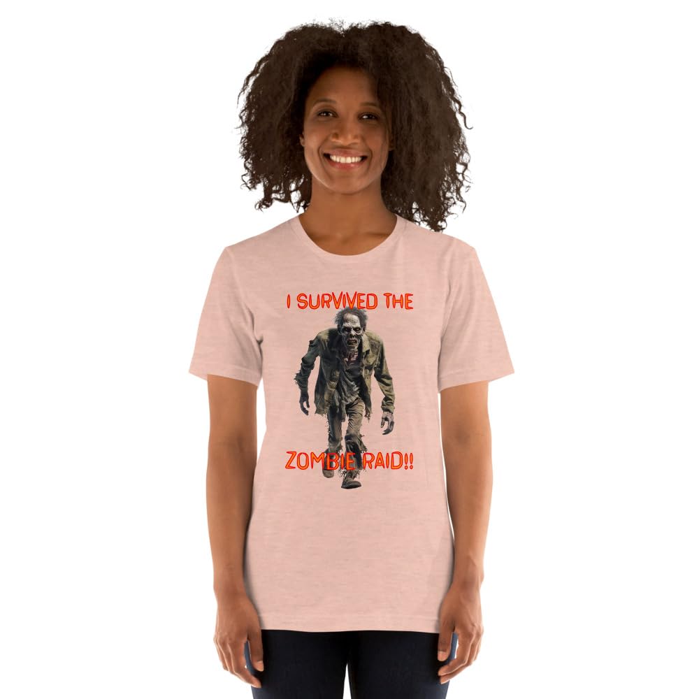 Byte the Bit Unisex I Survived The Zombie Raid Graphic Crewneck T-Shirt Novelty Funny Short Sleeve Men Women Adult Casual