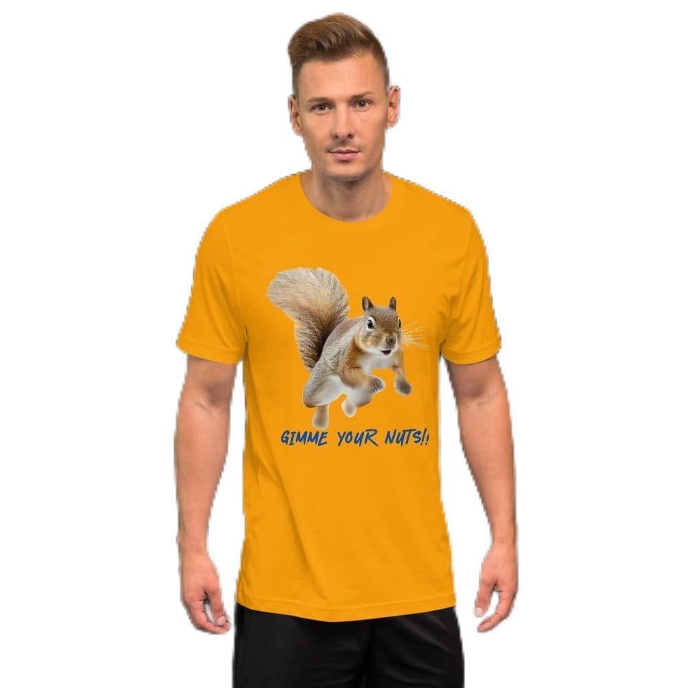Byte the Bit Unisex Gimme Your Nuts Squirrel Graphic Crewneck T-Shirt Novelty Funny Short Sleeve Men Women Adult Casual
