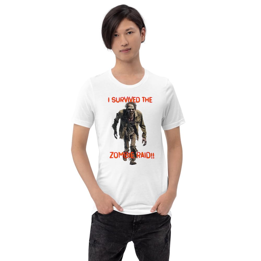 Byte the Bit Unisex I Survived The Zombie Raid Graphic Crewneck T-Shirt Novelty Funny Short Sleeve Men Women Adult Casual