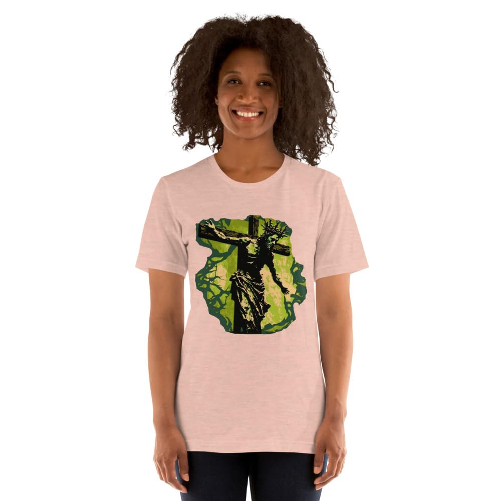 Byte the Bit Unisex Jesus Christ Cross Reaching Down Graphic Crewneck T-Shirt Novelty Short Sleeve Adult Men Women Casual