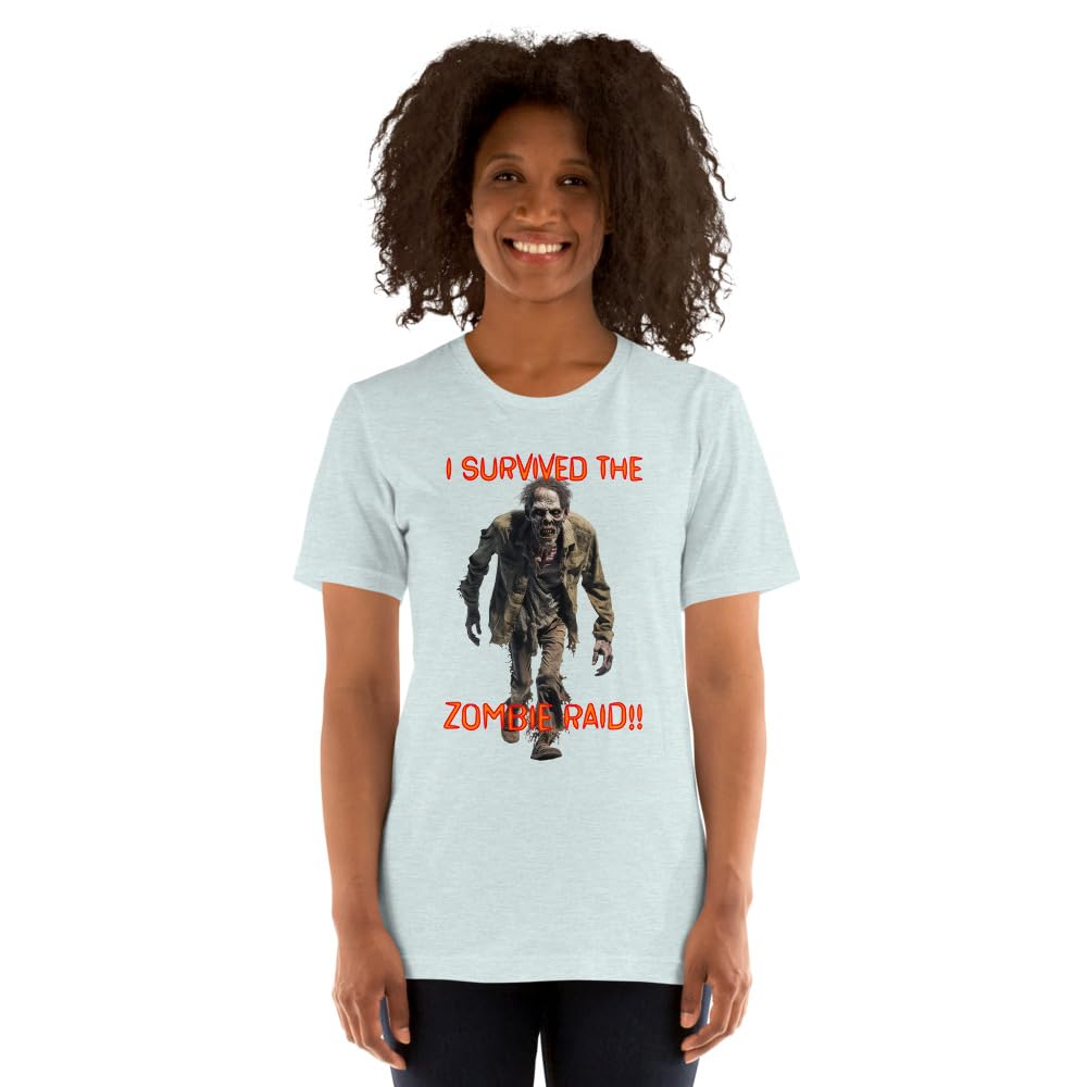 Byte the Bit Unisex I Survived The Zombie Raid Graphic Crewneck T-Shirt Novelty Funny Short Sleeve Men Women Adult Casual