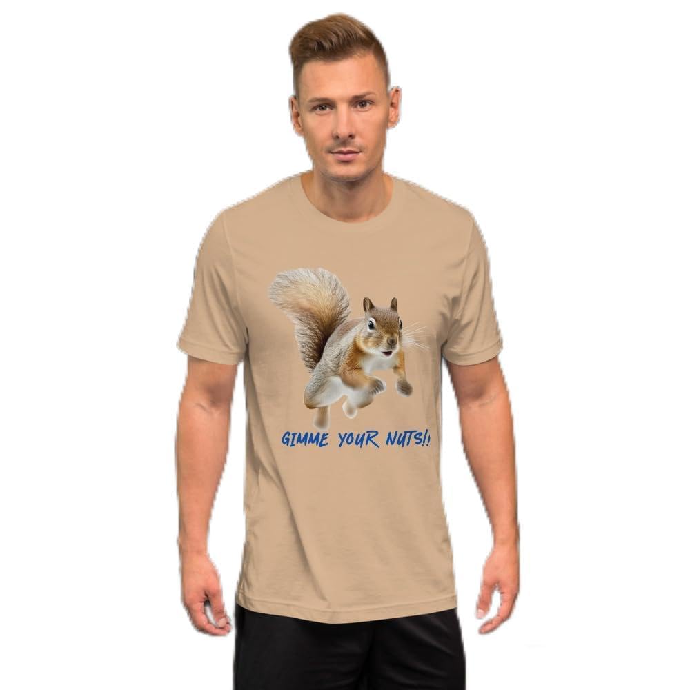 Byte the Bit Unisex Gimme Your Nuts Squirrel Graphic Crewneck T-Shirt Novelty Funny Short Sleeve Men Women Adult Casual