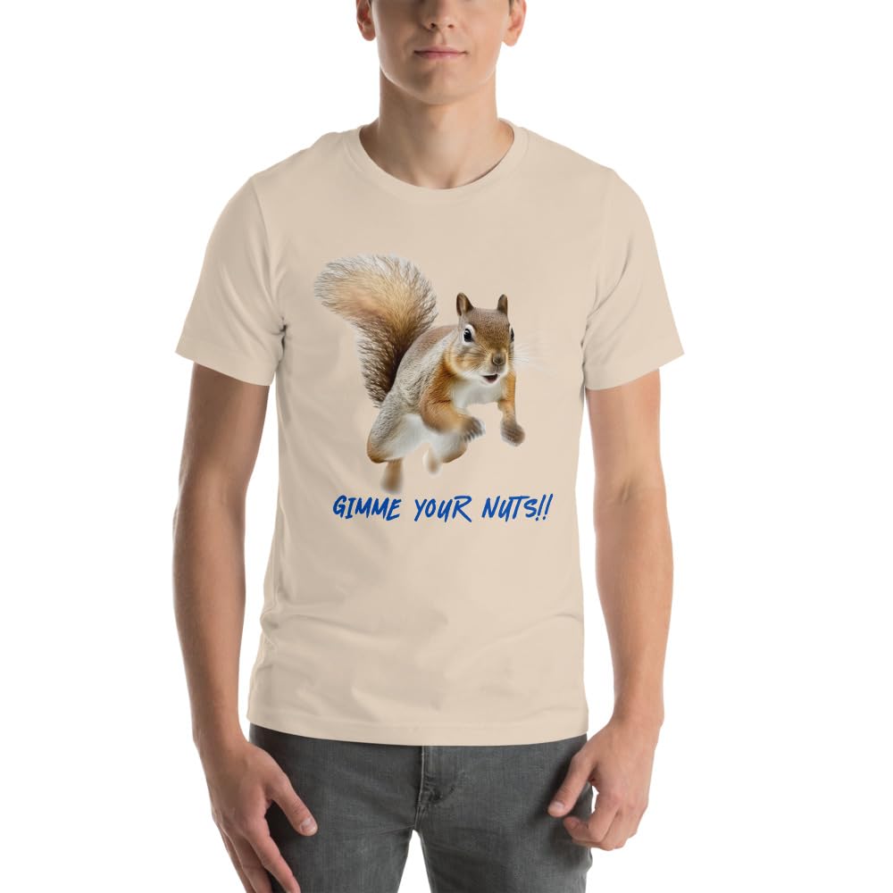 Byte the Bit Unisex Gimme Your Nuts Squirrel Graphic Crewneck T-Shirt Novelty Funny Short Sleeve Men Women Adult Casual