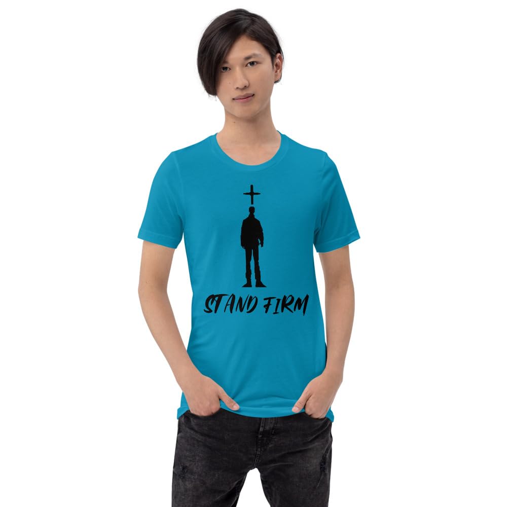Byte the Bit Unisex Stand Firm Jesus Christ Cross Graphic Crewneck T-Shirt Novelty Short Sleeve Men Women Adult Casual