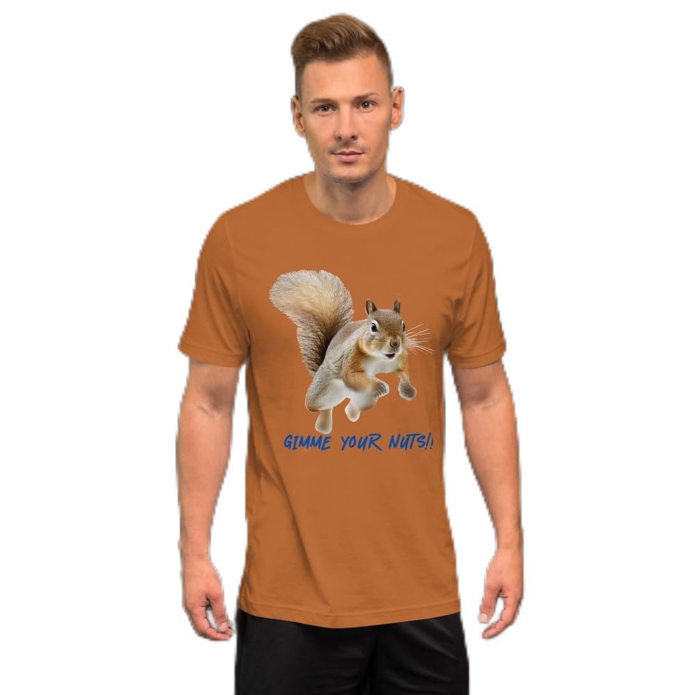 Byte the Bit Unisex Gimme Your Nuts Squirrel Graphic Crewneck T-Shirt Novelty Funny Short Sleeve Men Women Adult Casual